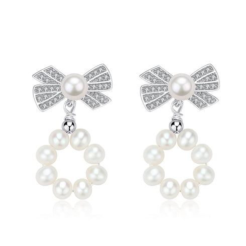 5-6mm Freshwater Pearl Wreath CZ Earrings - House Of Pearls