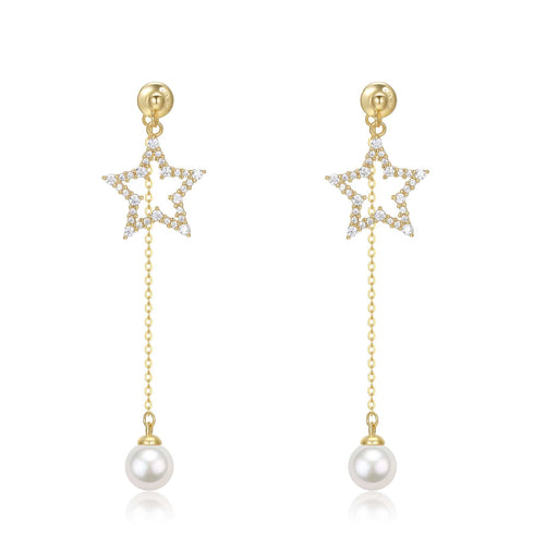 6-7mm Freshwater Akoya Pearl CZ Star Earrings - House Of Pearls