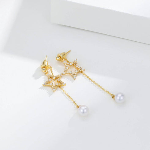 6-7mm Freshwater Akoya Pearl CZ Star Earrings - House Of Pearls