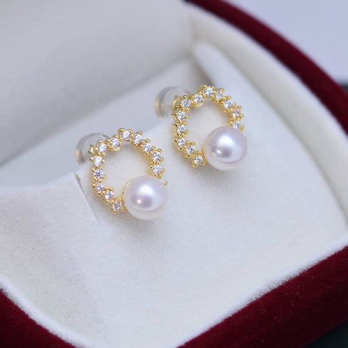 6-7mm Freshwater Pearl & Cubic Zirconia Halo Stud Earrings - House Of Pearls