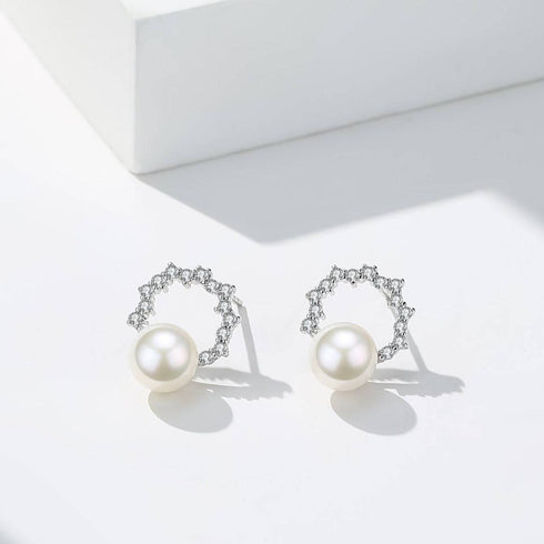 6-7mm Freshwater Pearl & Cubic Zirconia Halo Stud Earrings - House Of Pearls