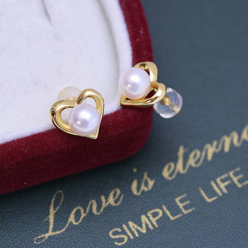 6-7mm Freshwater Pearl Heart Ear Stud Earrings - House Of Pearls