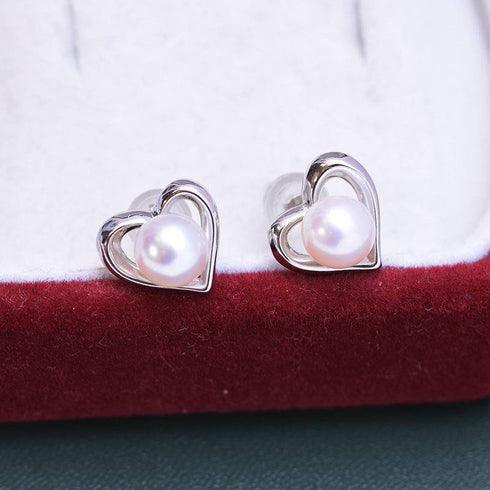 6-7mm Freshwater Pearl Heart Ear Stud Earrings - House Of Pearls
