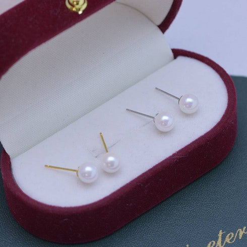 Pearl stud earrings, 6-7mm white Akoya pearls, gold and silver posts, House of Pearls-JT