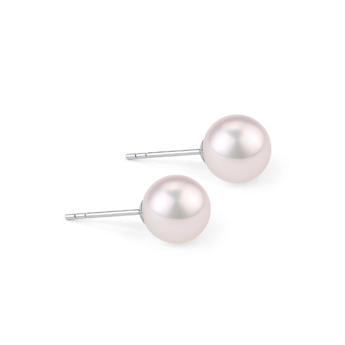 Pair of pearl stud earrings with 6-7mm white Akoya pearls on silver posts