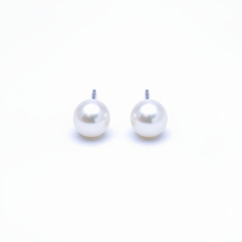 Pearl stud earrings, pair, 9-10mm white oval freshwater pearls