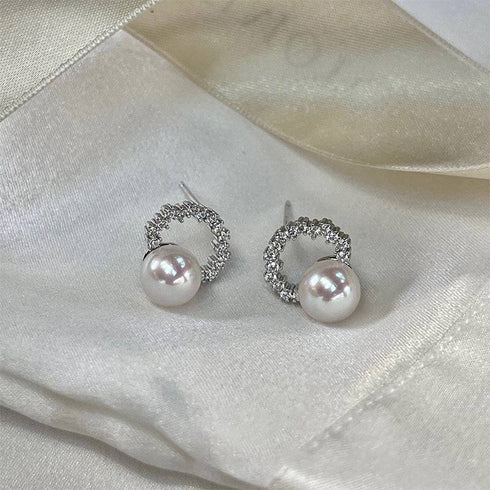 Freshwater Pearl & Cubic Zirconia Halo Stud Earrings - House Of Pearls