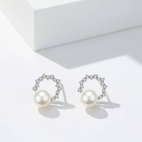 Freshwater Pearl & Cubic Zirconia Halo Stud Earrings - House Of Pearls