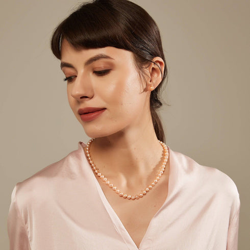 7-8mm Pink Button Freshwater Pearl Stud Earrings - House Of Pearls