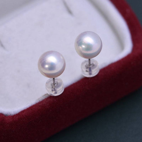 Timeless AAAA White Freshwater Round Pearl Stud Earrings - House Of Pearls