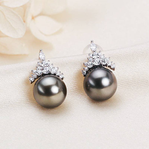 8-9mm Tahitian Pearl & Queen Earrings - House Of Pearls