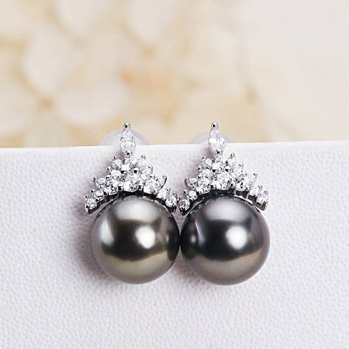 8-9mm Tahitian Pearl & Queen Earrings - House Of Pearls