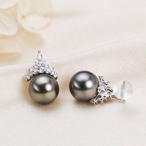 8-9mm Tahitian Pearl & Queen Earrings - House Of Pearls