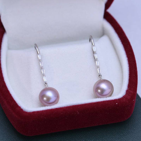 9-10mm Freshwater Pearl Purple Long Drop Earrings - House Of Pearls