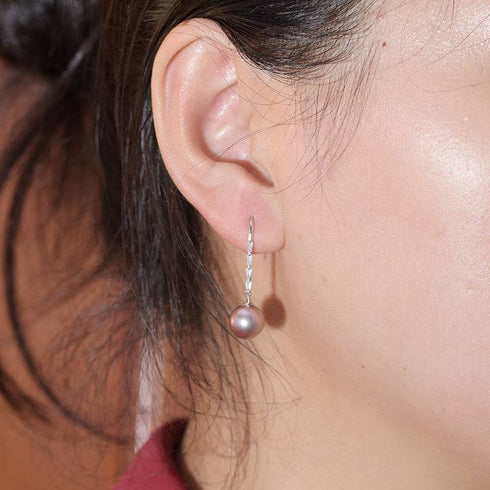 9-10mm Freshwater Pearl Purple Long Drop Earrings - House Of Pearls