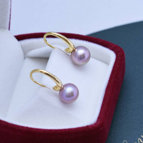 9-10mm Freshwater Purple Pearl & Large Hook Earrings - House Of Pearls