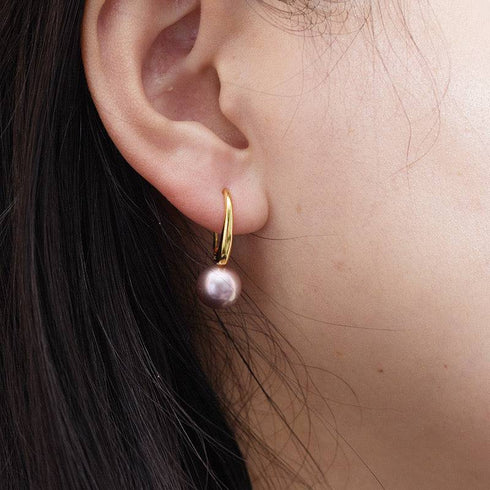9-10mm Freshwater Purple Pearl & Large Hook Earrings - House Of Pearls