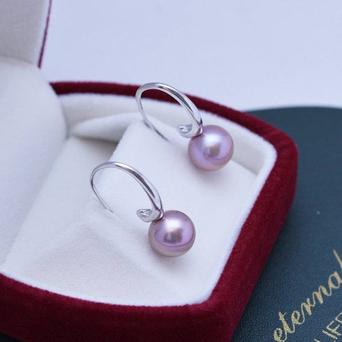 9-10mm Freshwater Purple Pearl & Large Hook Earrings - House Of Pearls