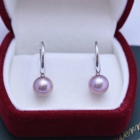 9-10mm Freshwater Purple Pearl & Large Hook Earrings - House Of Pearls
