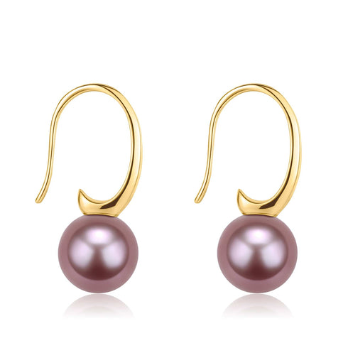 9-10mm Freshwater Purple Pearl & Large Hook Earrings - House Of Pearls