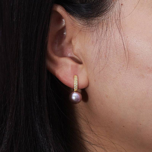 9-10mm Purple Freshwater Pearl & CZ Earrings - House Of Pearls