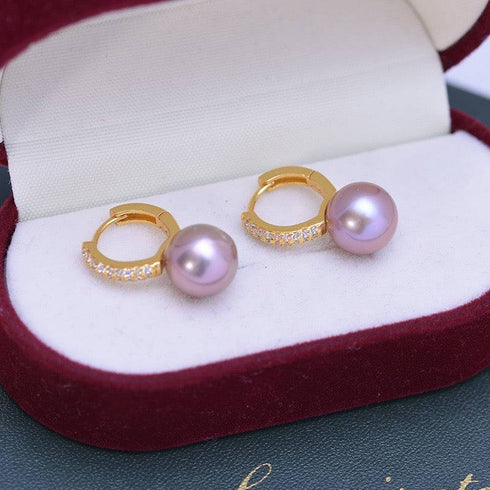 9-10mm Purple Freshwater Pearl & CZ Earrings - House Of Pearls