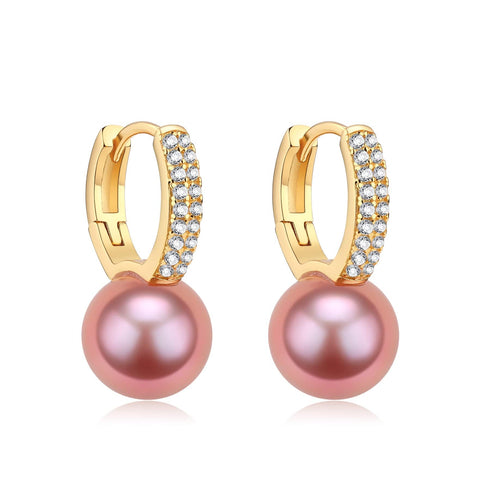 9-10mm Purple Freshwater Pearl & CZ Earrings - House Of Pearls