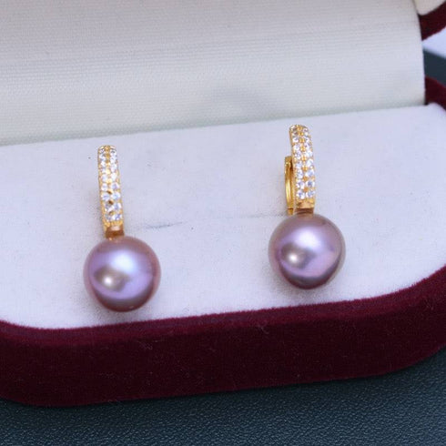 9-10mm Purple Freshwater Pearl & CZ Earrings - House Of Pearls