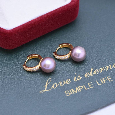 9-10mm Purple Freshwater Pearl & CZ Earrings - House Of Pearls