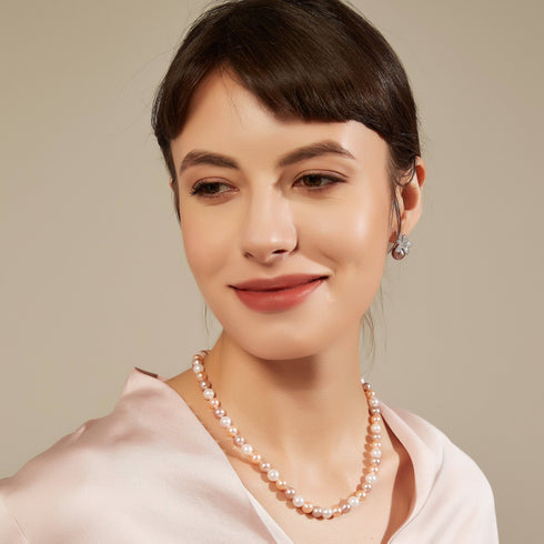 9-10mm Purple Freshwater Pearl & Floral Stud Earrings - House Of Pearls