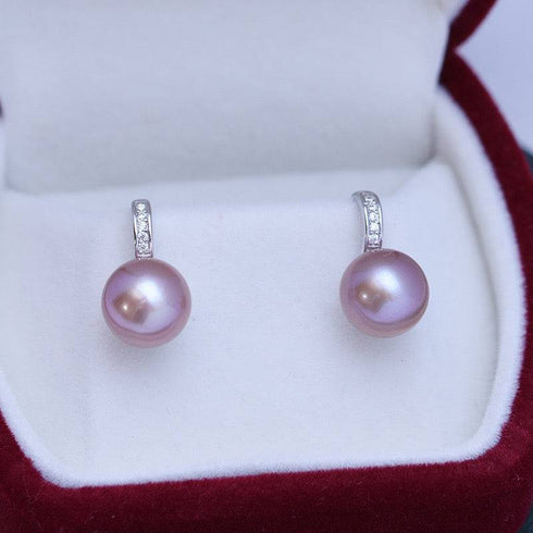 9-10mm Freshwater Pearl & CZ Earrings - House Of Pearls