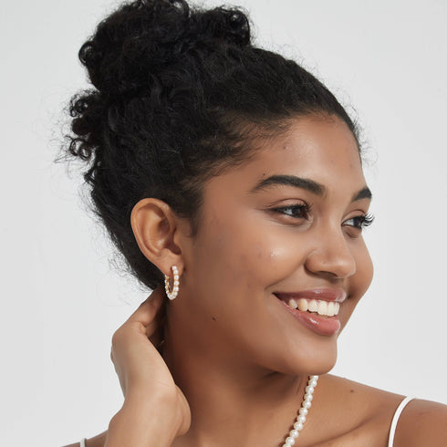 Circle Pearl Hoop Earrings Gold Vermeil - House Of Pearls