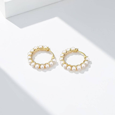 Circle Pearl Hoop Earrings Gold Vermeil - House Of Pearls