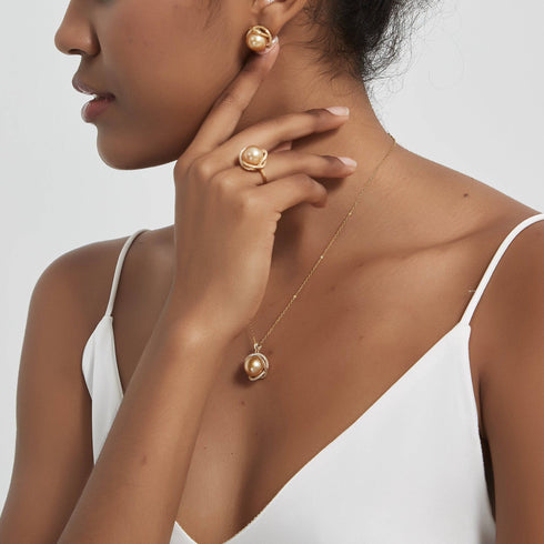 Golden South Sea Pearl 11.0-12.0mm & CZ Rose Collection - House Of Pearls