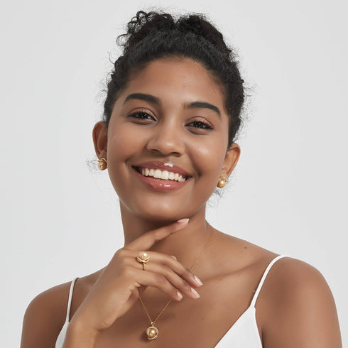 Golden South Sea Pearl 11.0-12.0mm & CZ Rose Collection - Earrings made with hand-selected pearls from House of Pearls