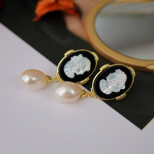 Beauty Cameo Freshwater Pearls Earrings - House Of Pearls