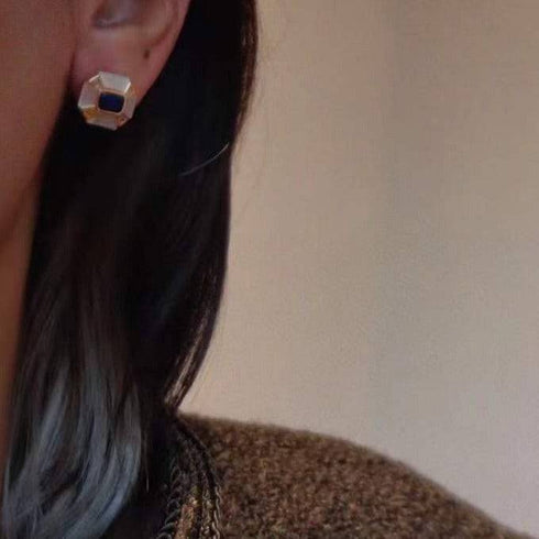 Blue Lapis Lazuli Dennis Gem Mother of Pearls Gold Vermeil Earrings - House Of Pearls