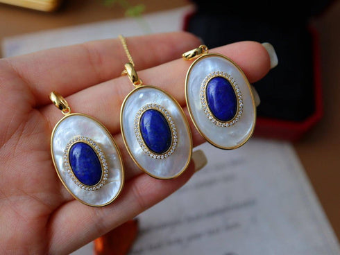 Blue Lapis Lazuli Mother of Pearls Earrings Gold Vermeil - House Of Pearls