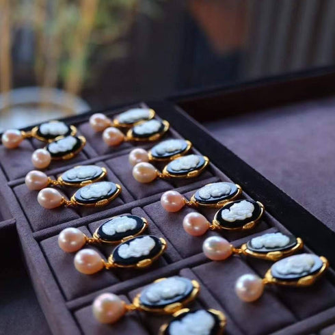 Beauty Cameo Freshwater Pearls Earrings - House Of Pearls