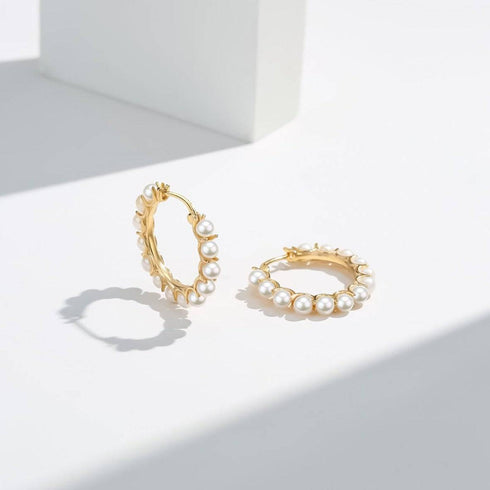 Circle Pearl Hoop Earrings Gold Vermeil - House Of Pearls