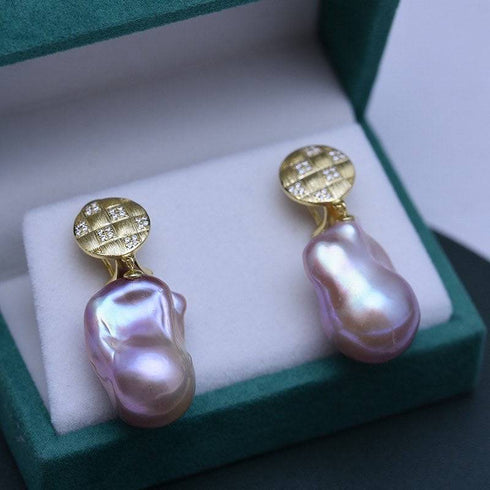 Luxurious Purple Large Baroque Pearl Earrings - House Of Pearls