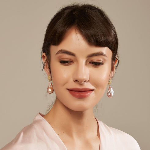 Luxurious Purple Large Baroque Pearl Earrings - House Of Pearls