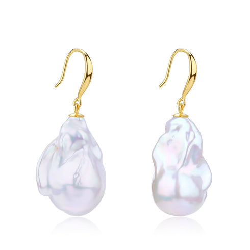 Daisy White Freshwater Baroque Pearl Earrings Sterling Silver - House Of Pearls