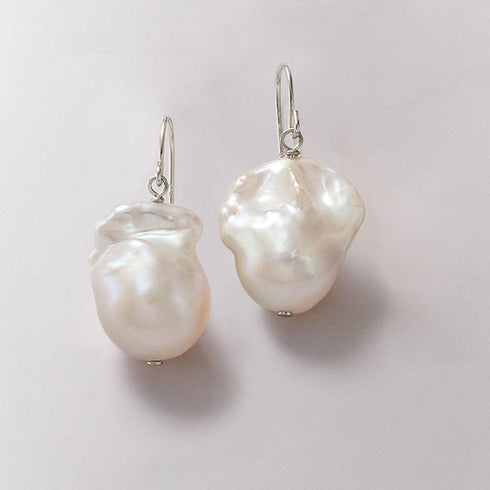Daisy White Freshwater Baroque Pearl Earrings Sterling Silver - House Of Pearls