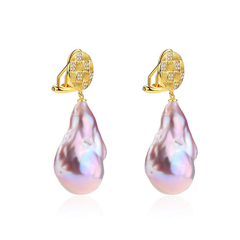 Luxurious Purple Large Baroque Pearl Earrings - House Of Pearls