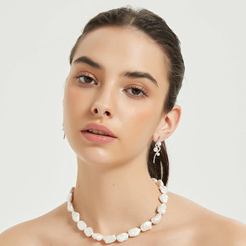 Elegant Curve 925 Silver & Freshwater Pearl Studs - House Of Pearls