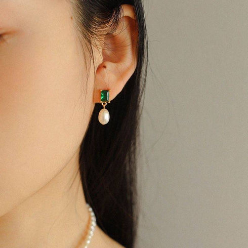 Green CZ Pearl Drop Earrings - House Of Pearls