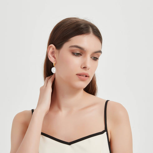 Large Baroque Pearl Hoop Earrings Matte Gold Finish - House Of Pearls