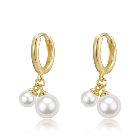 Dual Freshwater Pearls Gold Hoop Earrings - House Of Pearls