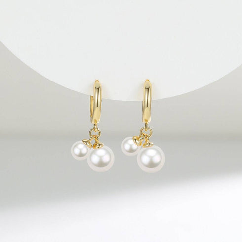 Dual Freshwater Pearls Gold Hoop Earrings - House Of Pearls